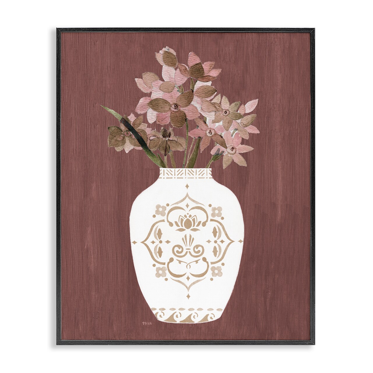 Stupell Industries Ornate Boho Vase Framed Giclee Wall Art Design by Janet Tava